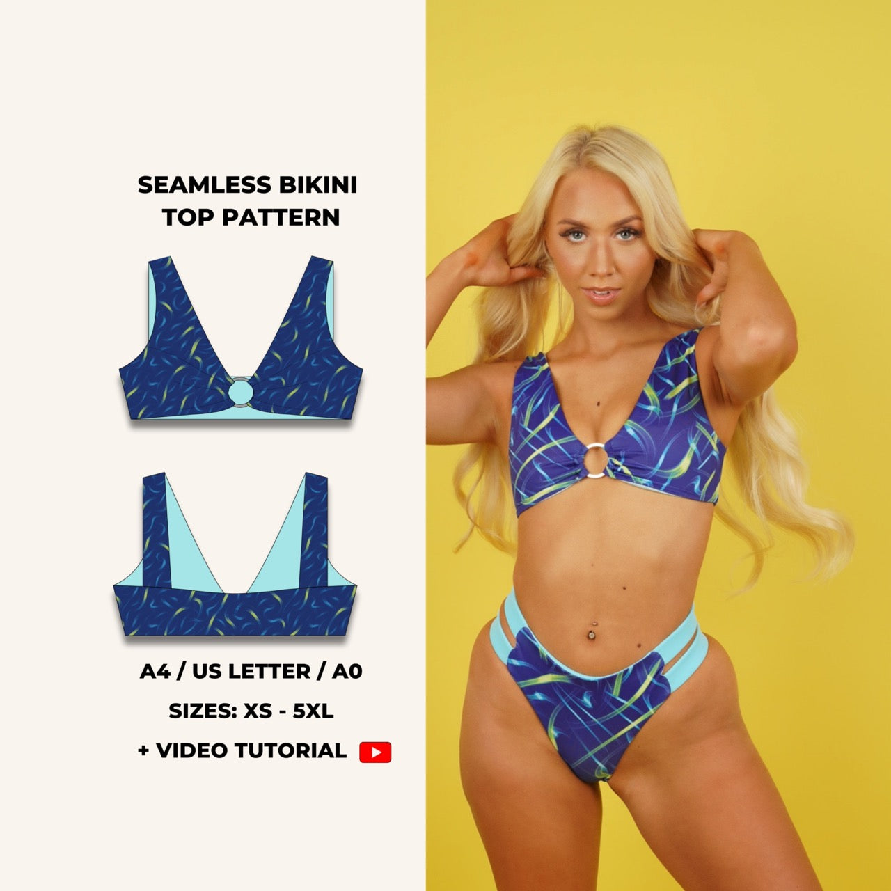 PDF Patrón de traje de baño Patrón de top de bikini corto con anilla tórica XS-5XL