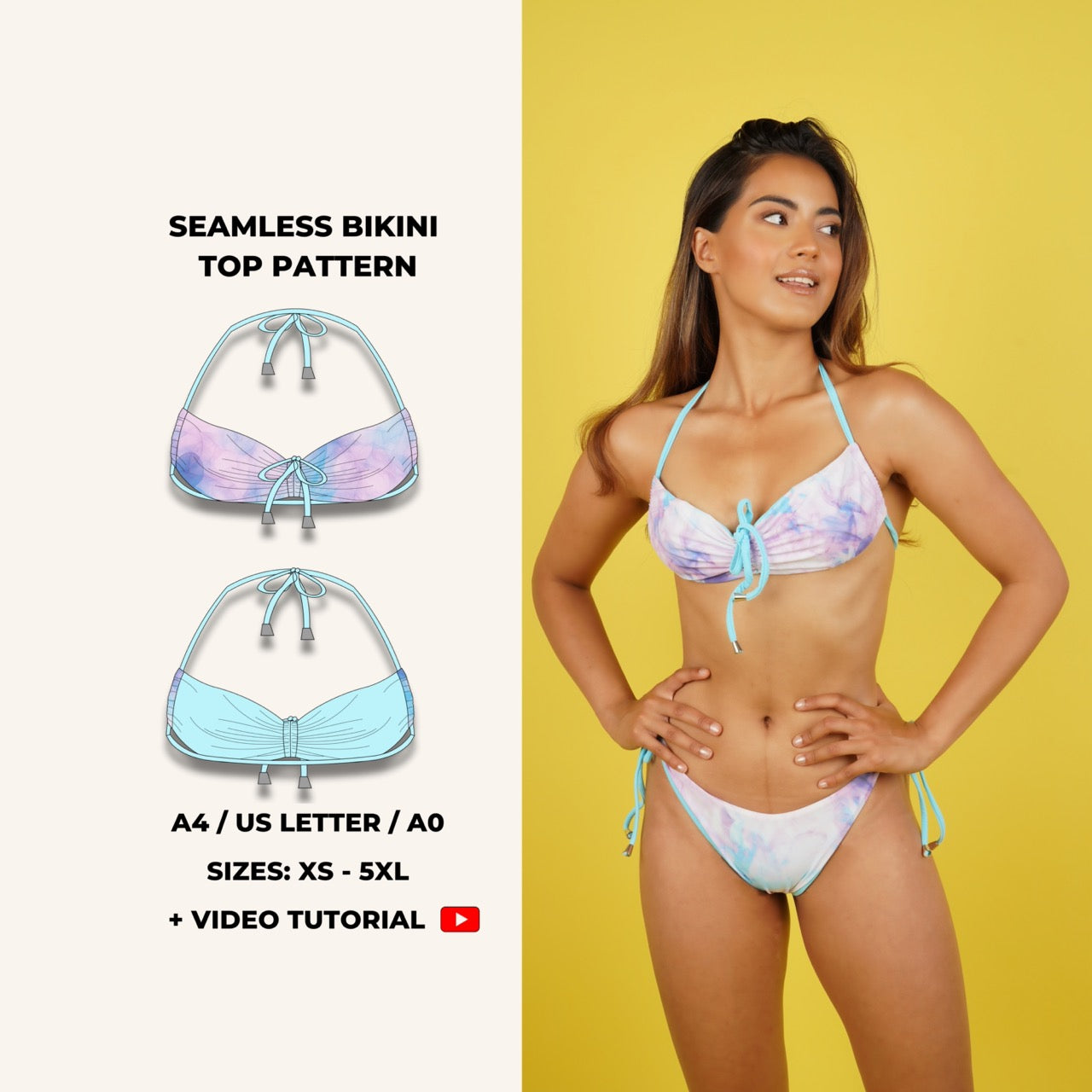 PDF Patrón de traje de baño Patrón de top de bikini bandeau con cordón XS-5XL