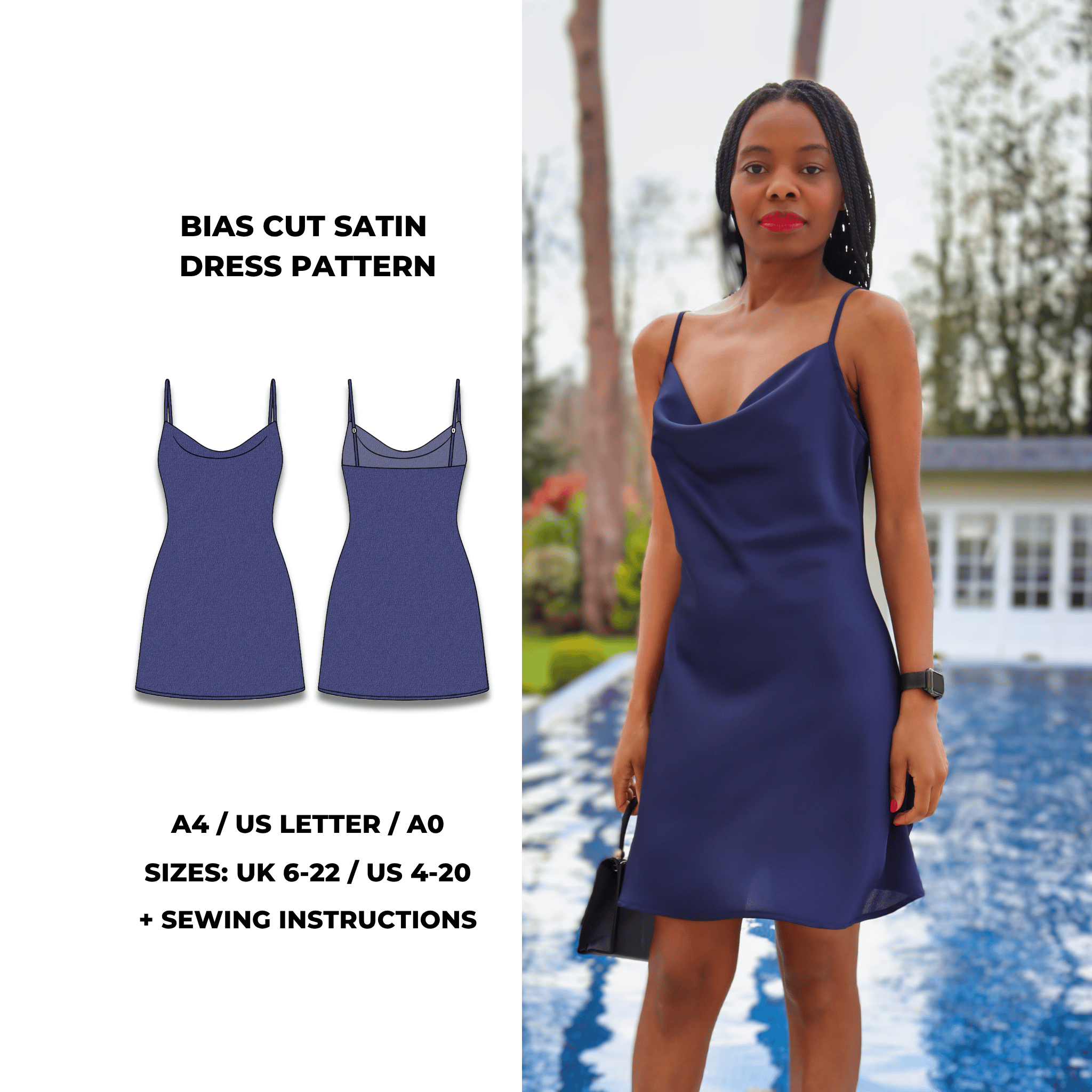 Silk Cowl Slip Dress PDF Sewing Pattern | UK 622 GigiZanti Silk Cowl Slip Dress PDF Sewing Pattern | UK 622 GigiZanti