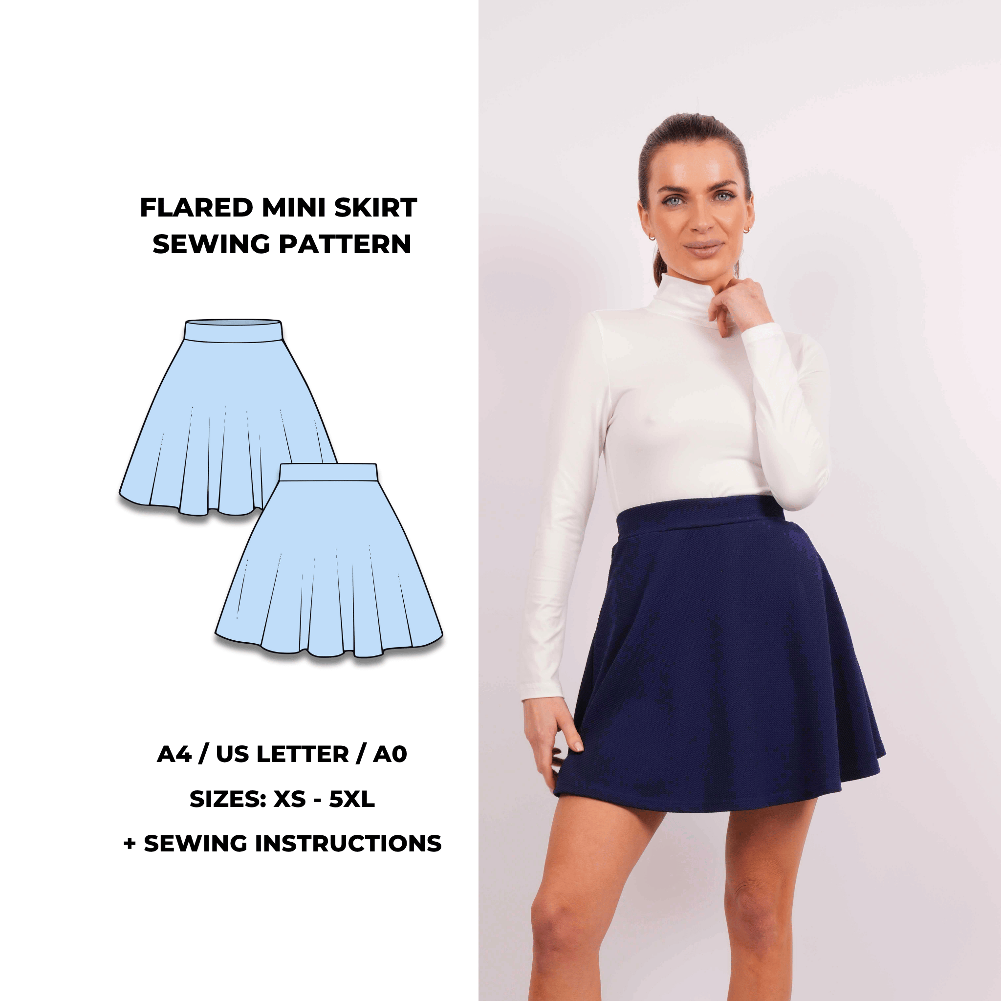 Flared Mini Skirt PDF Sewing Pattern | XS5XL GigiZanti Flared Mini Skirt PDF Sewing Pattern | XS5XL GigiZanti