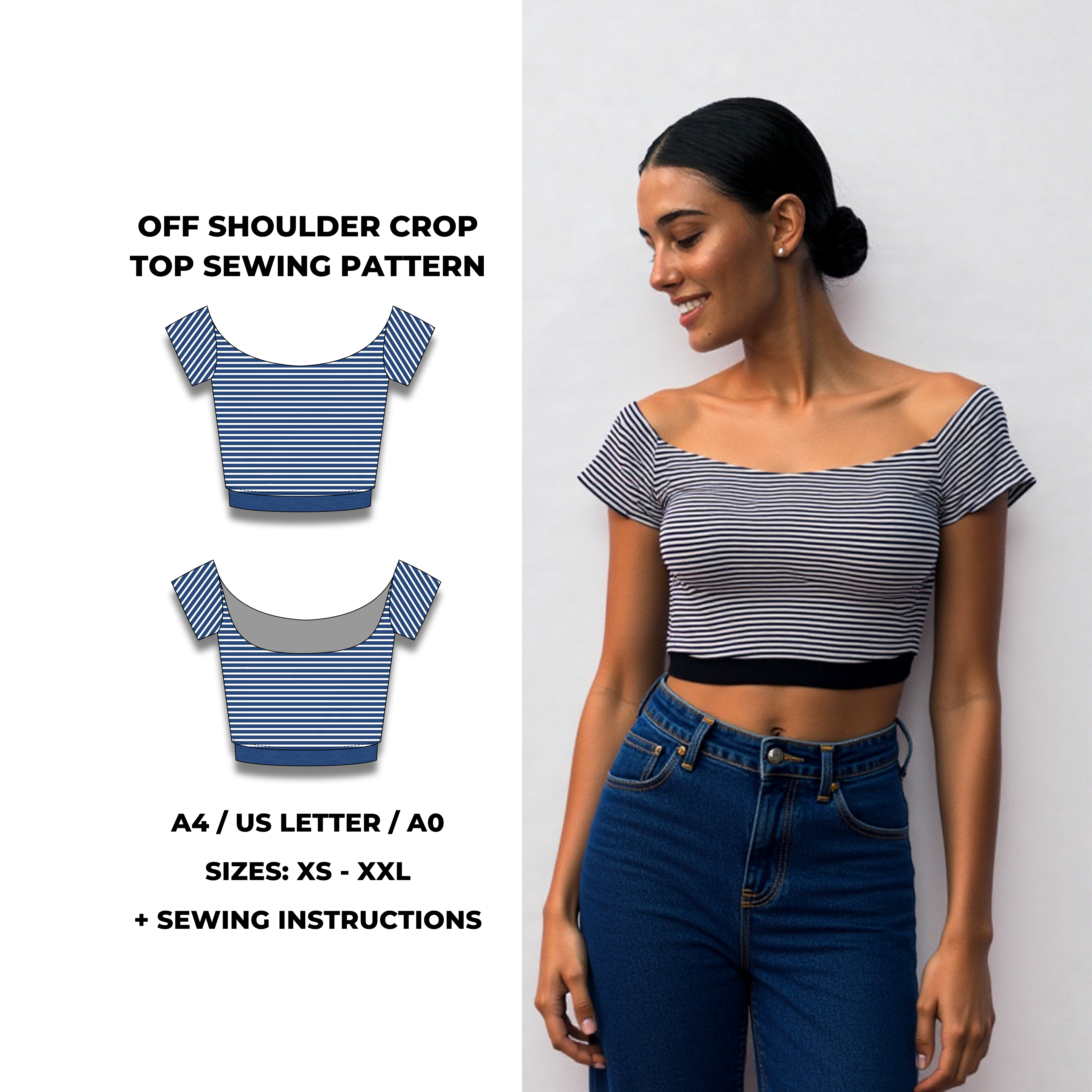 Knit Off-Shoulder Crop Top PDF Pattern | XS–2XL – GigiZanti Knit Off-Shoulder Crop Top PDF Pattern | XS–2XL – GigiZanti