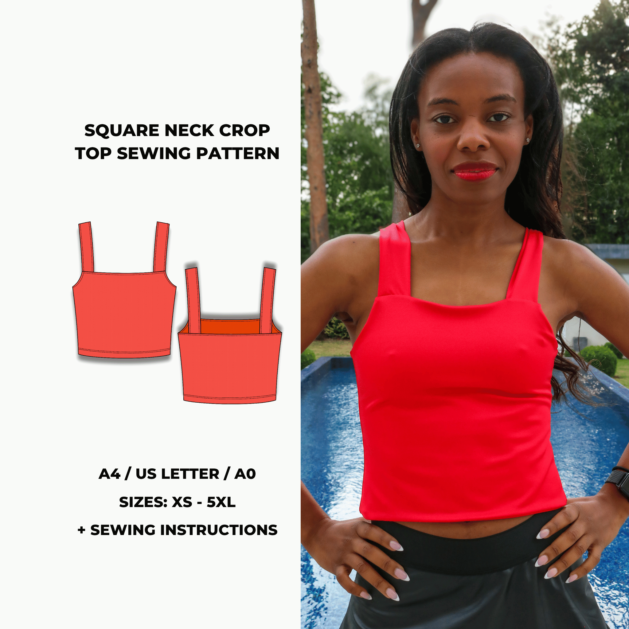 Square Neck Crop Top Sewing Pattern