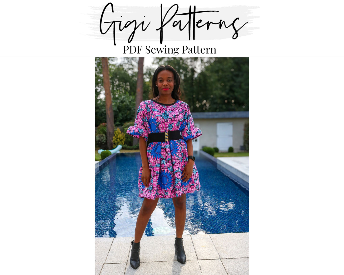 Short Sleeve Gathered Smock Dress Sewing Pattern | Womens Dress Sewing Pattern Pdf | Smock Dress Sewing | Instant Download Pattern | gigipatterns