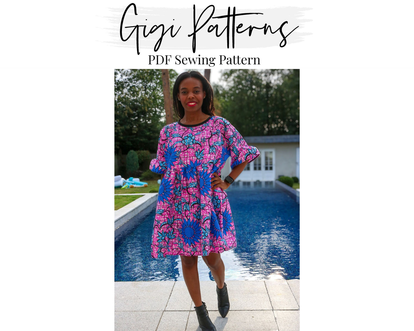 Short Sleeve Gathered Smock Dress Sewing Pattern | Womens Dress Sewing Pattern Pdf | Smock Dress Sewing | Instant Download Pattern | gigipatterns