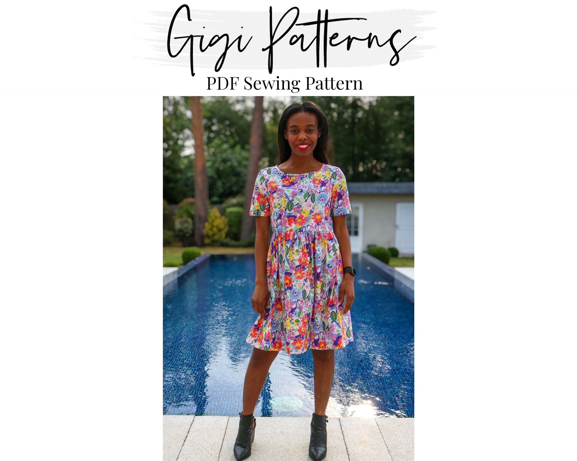 easy sewing pattern,beginner pattern,beginner sewing,pdf sewing pattern,dress patron,girl dress pattern,gathered dress,smock dress pattern,short sleeve pattern,cute dress pattern,woman top pattern,blouse pattern,smock dress