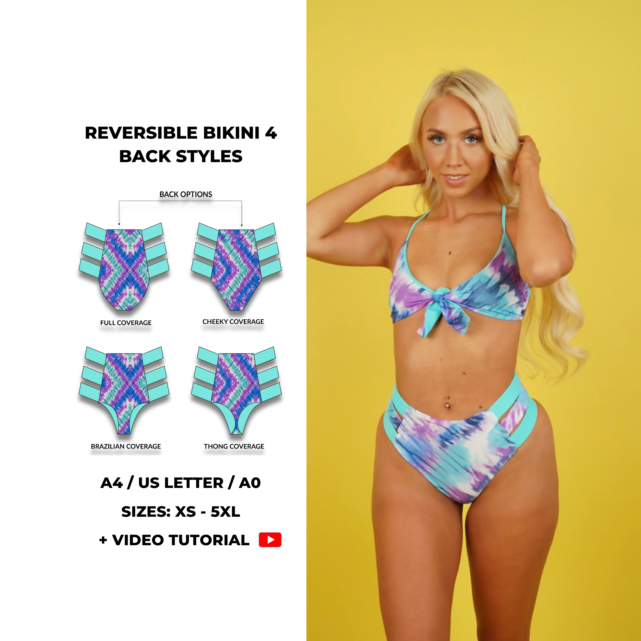 Reversible 3-Strap High-Waist Bikini PDF Pattern | XS–5XL – GigiZanti