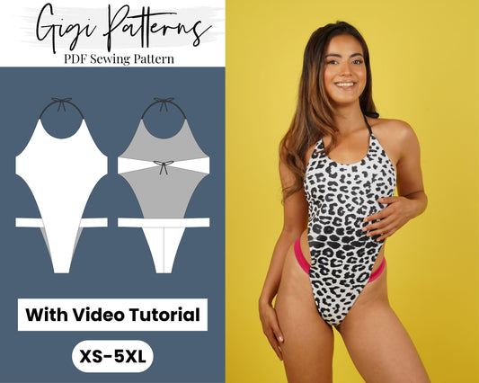 PDF Swimsuit Pattern Aly High Cut One Piece With Band XS-5XL