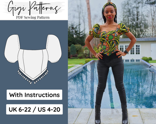 Women Trendy Corset Top Sewing Pattern | Milkmaid Corset Pattern