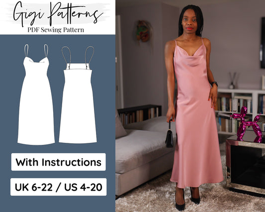 Long Silk Cowl Slip Dress Easy Pdf Sewing Pattern