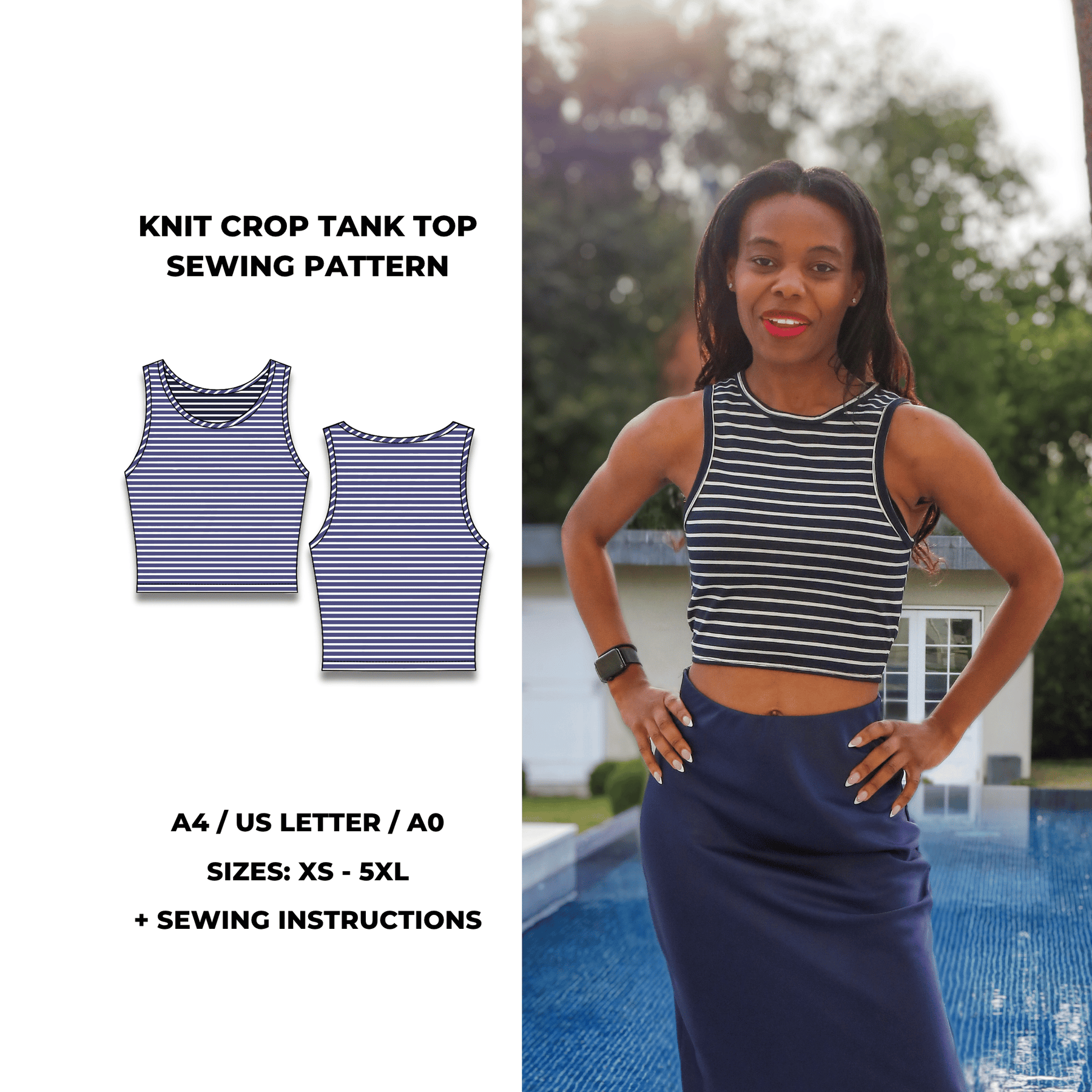 Knit Crop Tank Top Sewing Pattern