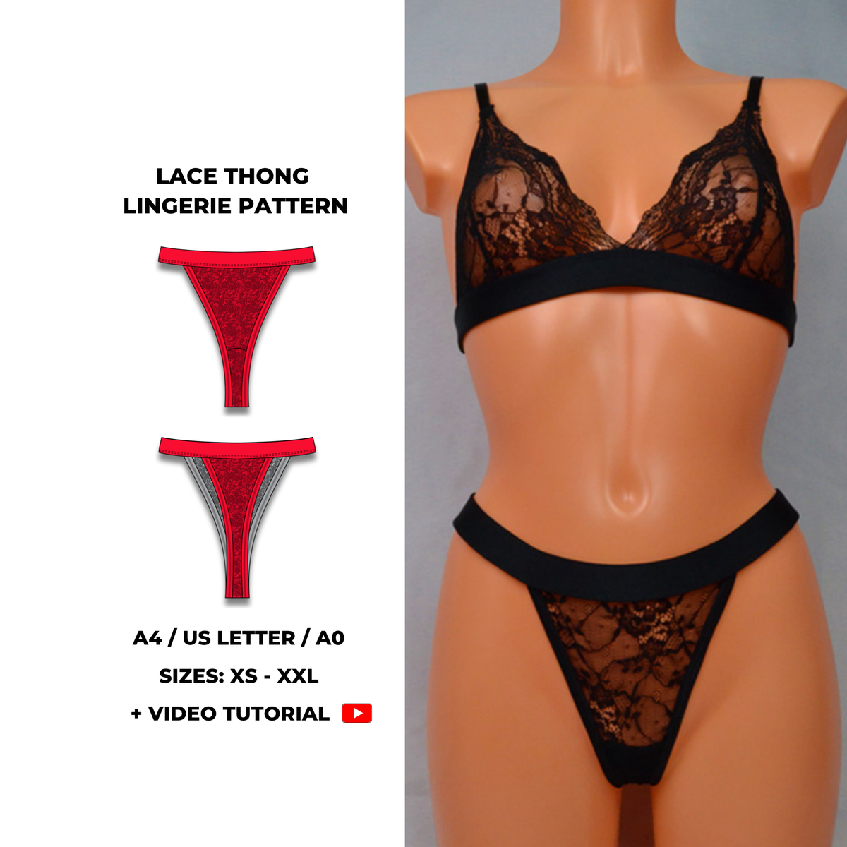 Lace Thong Lingerie PDF Sewing Pattern | XS–2XL – GigiZanti
