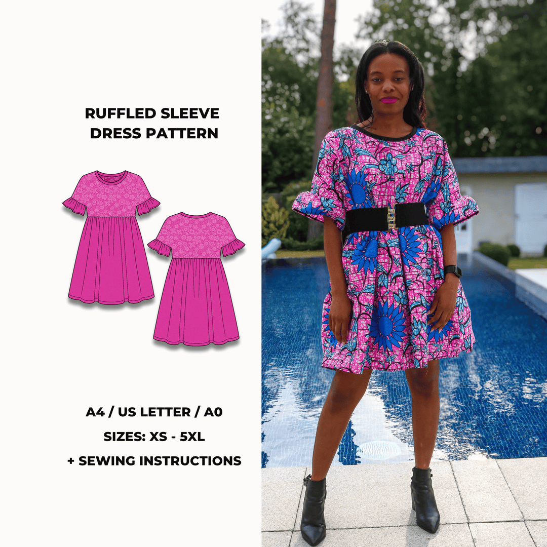 Ruffled-Sleeve Dress PDF Sewing Pattern | XS5XL GigiZanti Ruffled-Sleeve Dress PDF Sewing Pattern | XS5XL GigiZanti