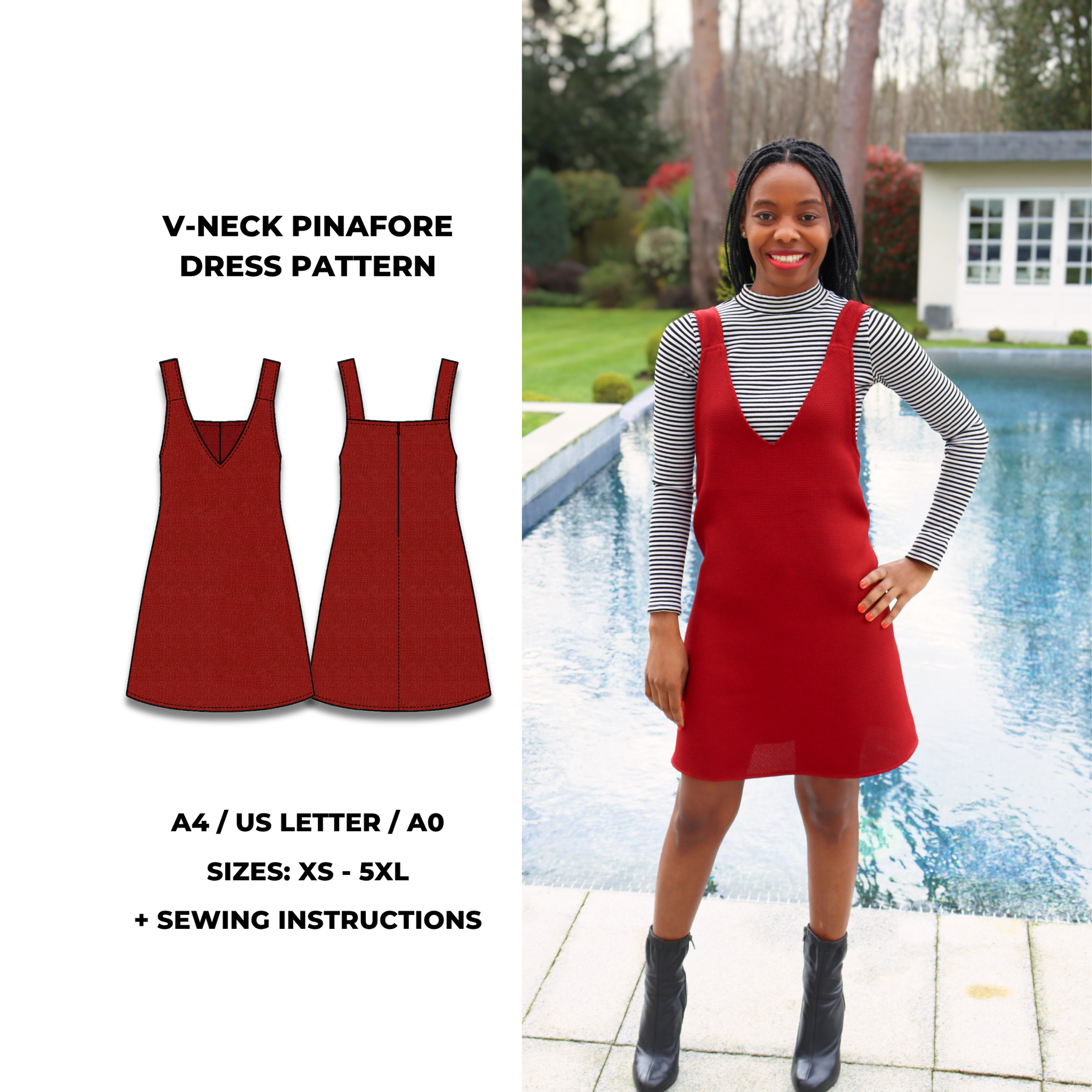 V-Neck Pinafore Dress PDF Sewing Pattern
