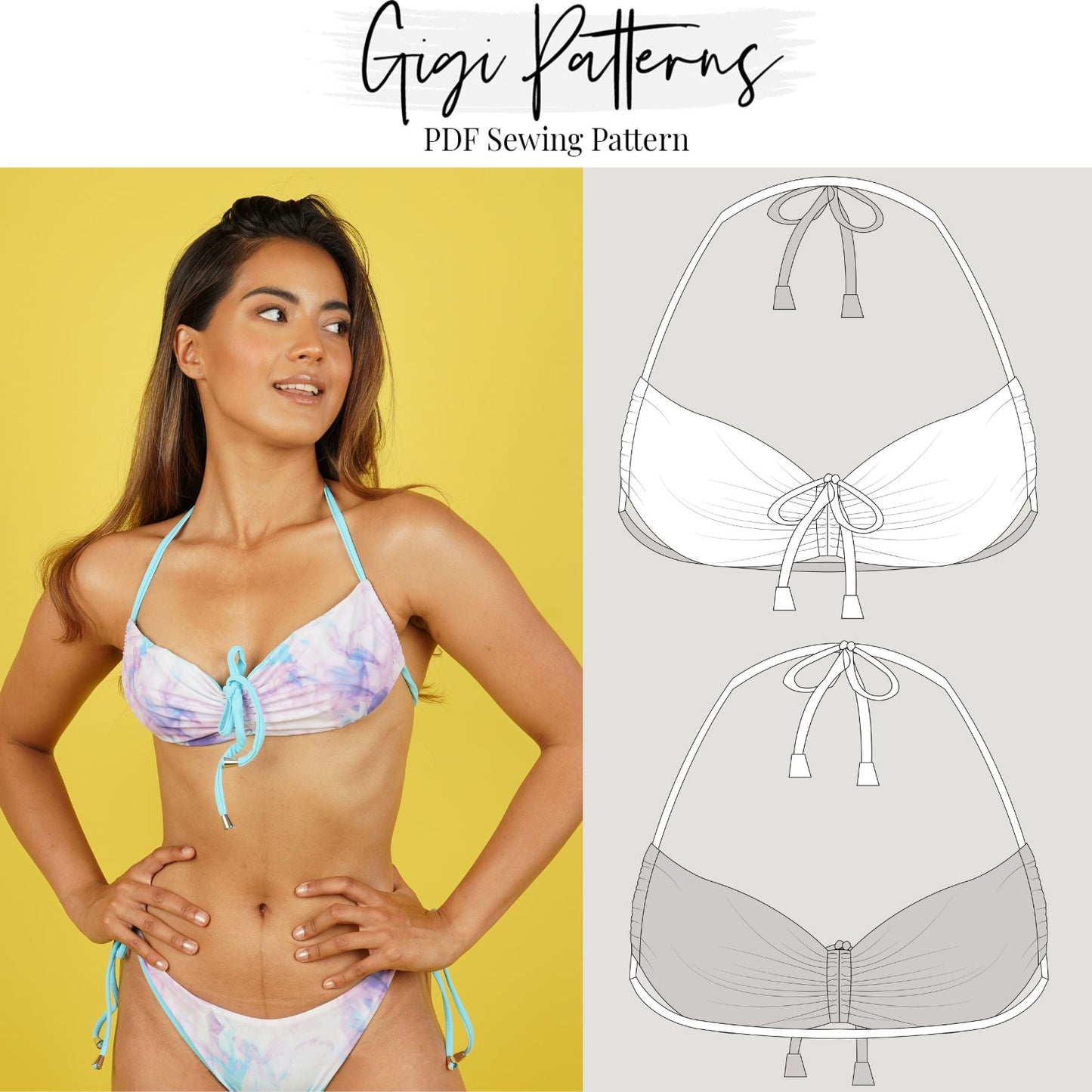 PDF Swimsuit Pattern Drawstring Bandeau Bikini Top Pattern XS-5XL