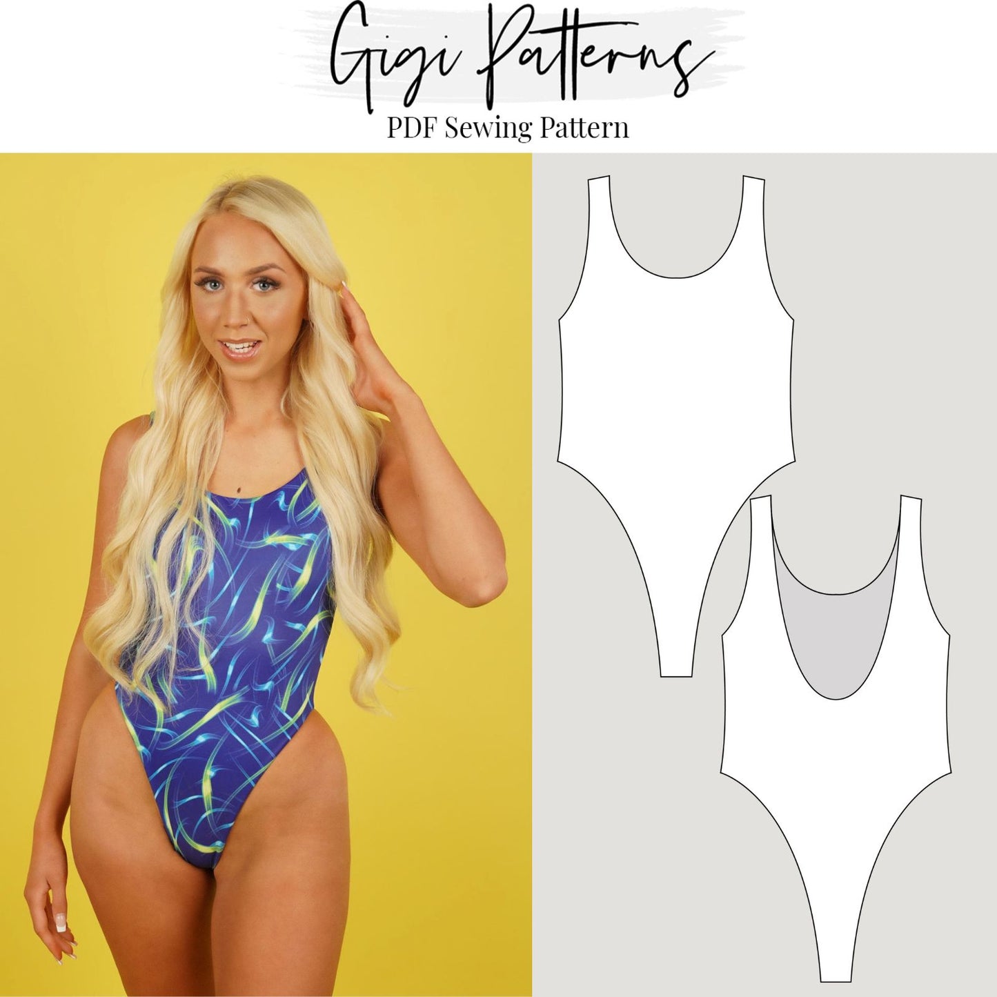 PDF Swimsuit Pattern Super High Cut One Piece Swimsuit XS-5XL