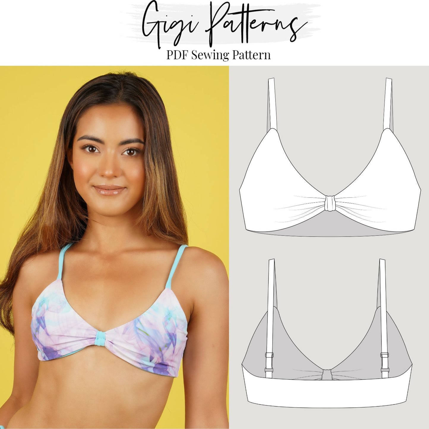 PDF Swimsuit Pattern Knot Front Bikini Top XS-5XL