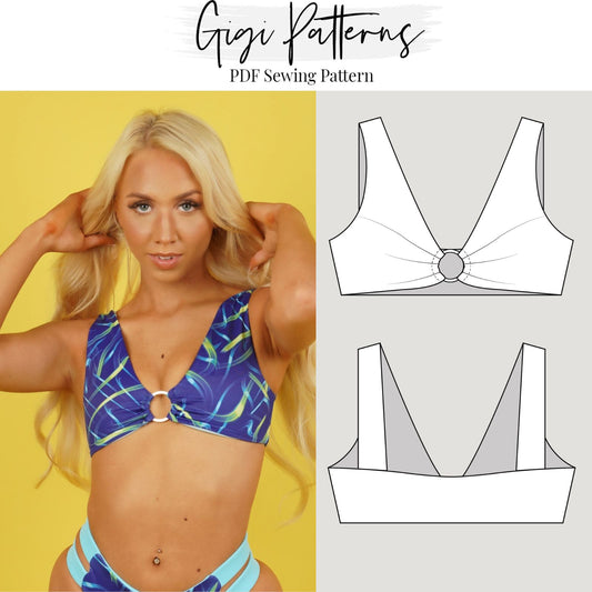 Modèle de maillot de bain PDF O-Ring Crop Bikini Top Pattern XS-5XL 