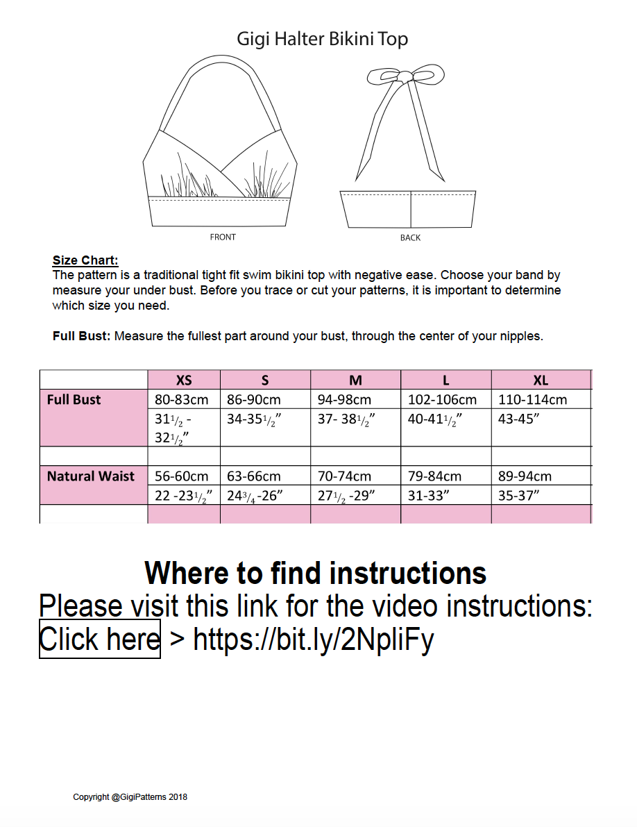 Patron de maillot de bain PDF Haut de bikini Gigi Halter