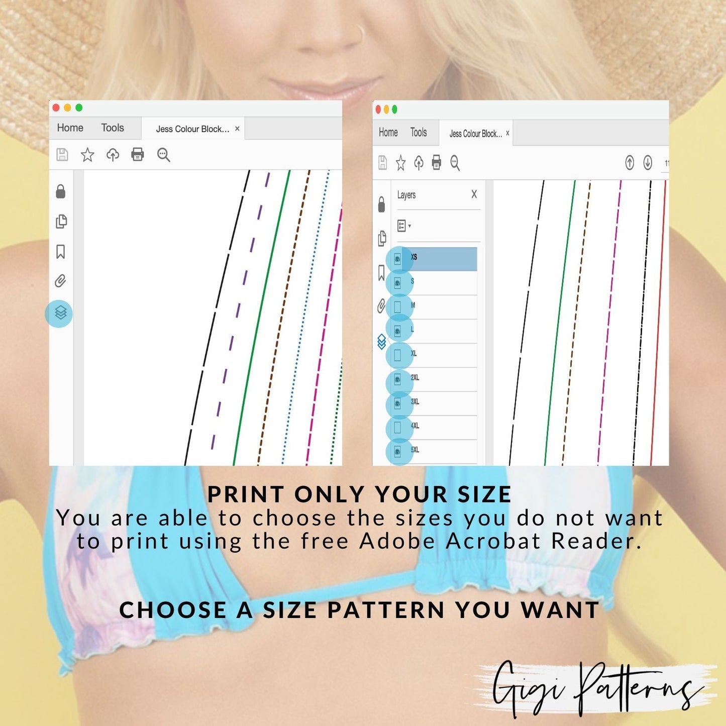 PDF Patrón de traje de baño Patrón de top de bikini corto con anilla tórica XS-5XL 