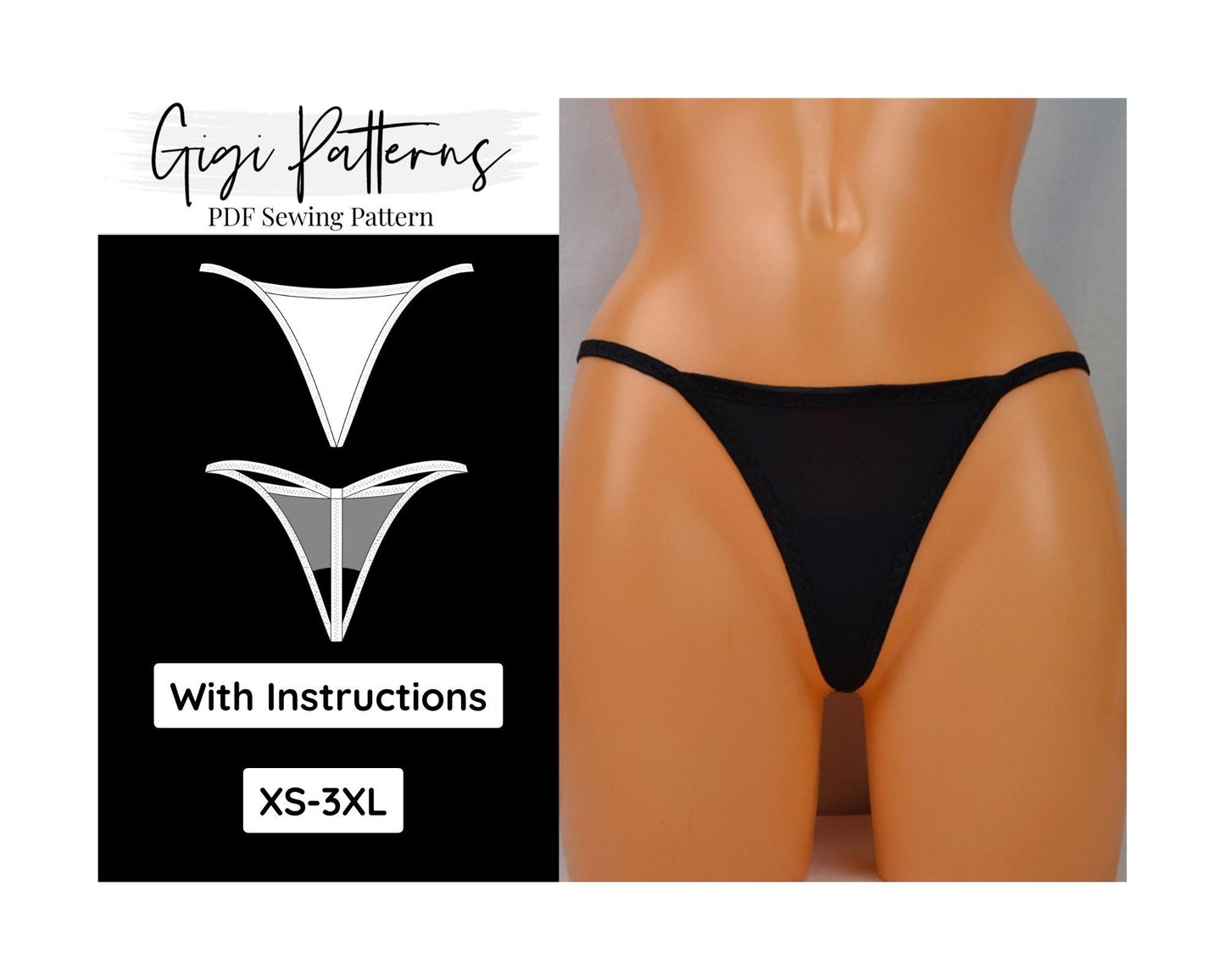 Lingerie Pattern, Sewing Patterns, Tanga Brazilian Micro G-String Thong Lingerie Pattern, Women's PDF Lingerie Patterns