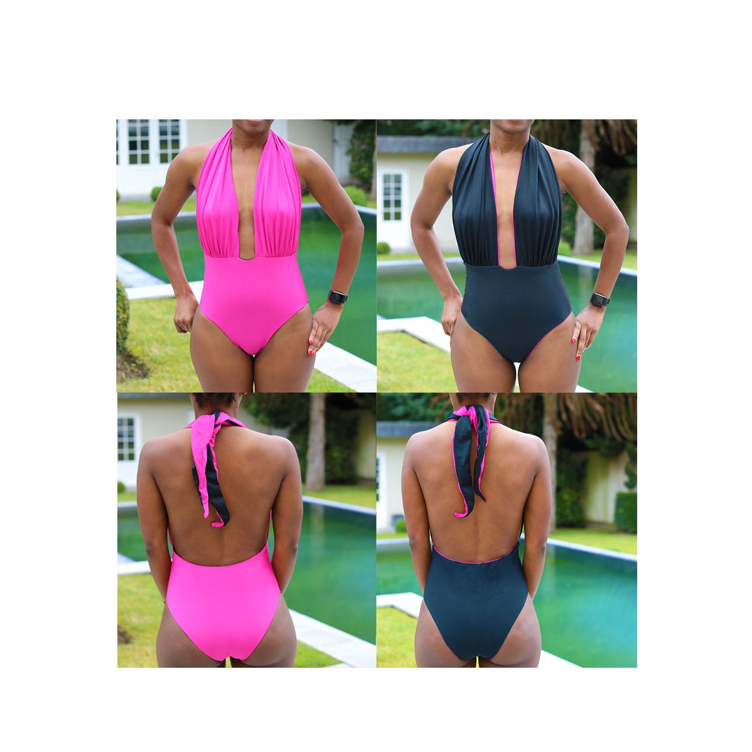 Ruched halter neck one-piece swimsuit, pdf sewing patterns, sewing patterns, gigipatterns, how to make bikini, diy bikini