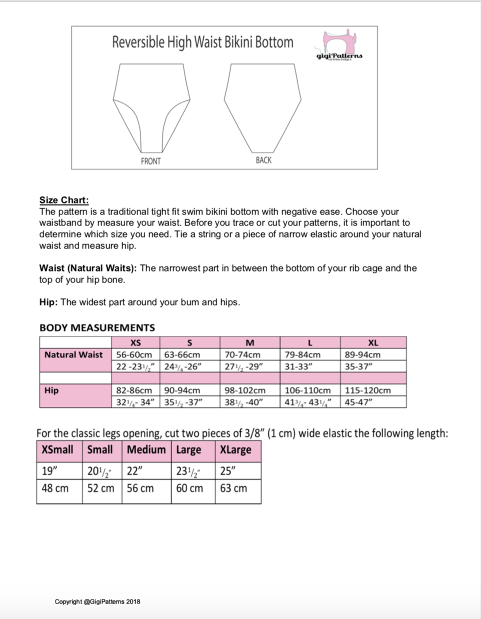 swimsuit size chart, gigipatterns, Reversible swimsuit, Bandeau bikini bottoms, High Cut legs Bikini, high waisted sewing patterns, tummy control swimsuit,  DIY Swimsuit,  Swimsuit Patterns, pdf sewing patterns, plus size