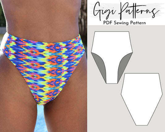 PDF Swimsuit Pattern High Cut Leg High Waist Bikini Bottom